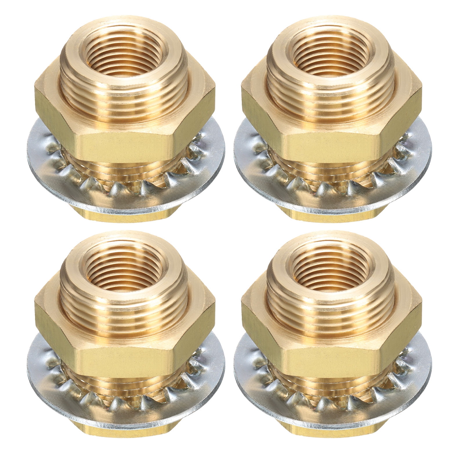 Uxcell 4Pcs Brass Bulkhead Fitting NPT 3/8