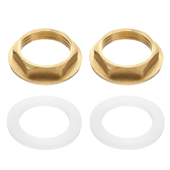 Uxcell 2 Pcs Brass Lock Nuts Pipe Fitting G1"-11 Female Hex Locknut Flange Single Hole Faucet Lock Nut with Washer