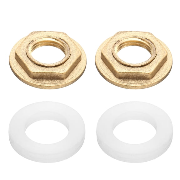 Uxcell 2 Pcs Brass Lock Nuts Pipe Fitting G1/4"-19 Female Hex Locknut Flange Single Hole Faucet Lock Nut with Washer
