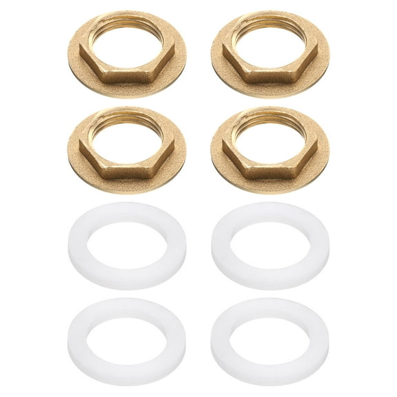 Uxcell 4 Pcs Brass Lock Nuts Pipe Fitting G1/2"-14 Female Hex Locknut Flange Single Hole Faucet Lock Nut with Washer