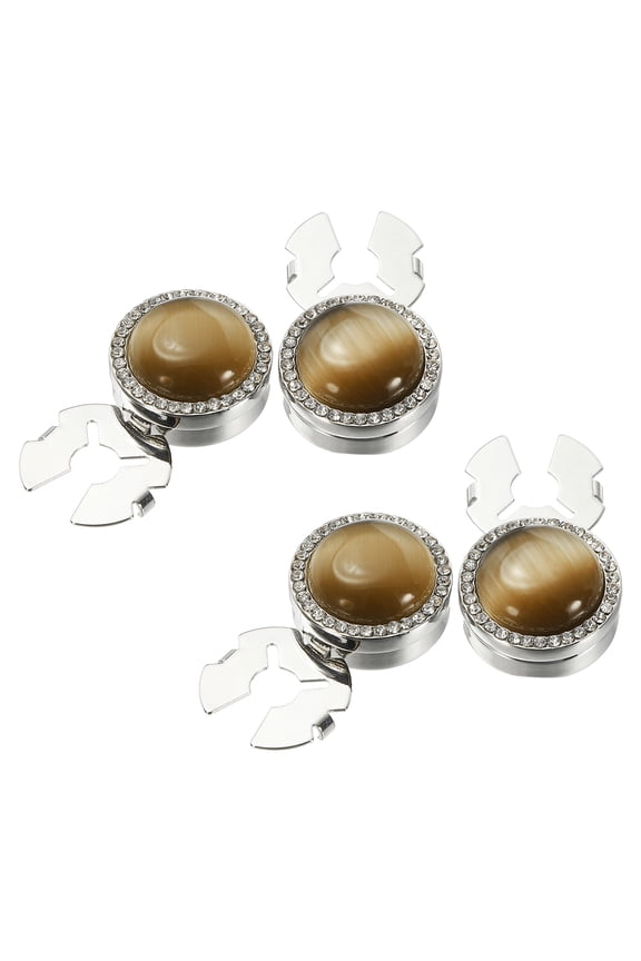 4Pcs Button Cover Cufflinks for Men, Shiny Cat's Eye Effect Decorative Buttons Clips Detachable for Women Blouses Shirt Dress Birthday Christmas Wedding Gifts, Silver Dark Brown