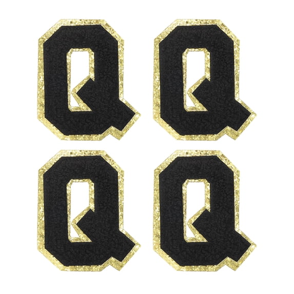 Uxcell 4Pcs Chenille Letter Patches Iron on Letter Patches Black Q Alphabet Decorative Repair Embroidered Patches