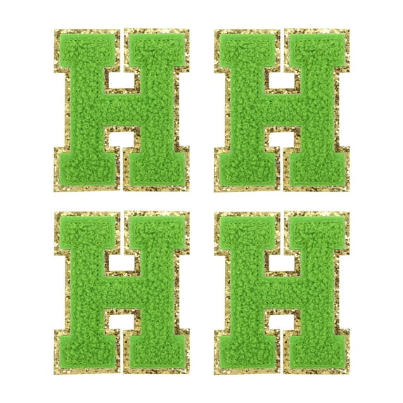 Uxcell 4Pcs Chenille Letter Patches Iron on Letter Patches Green H Alphabet Decorative Repair Embroidered Patches