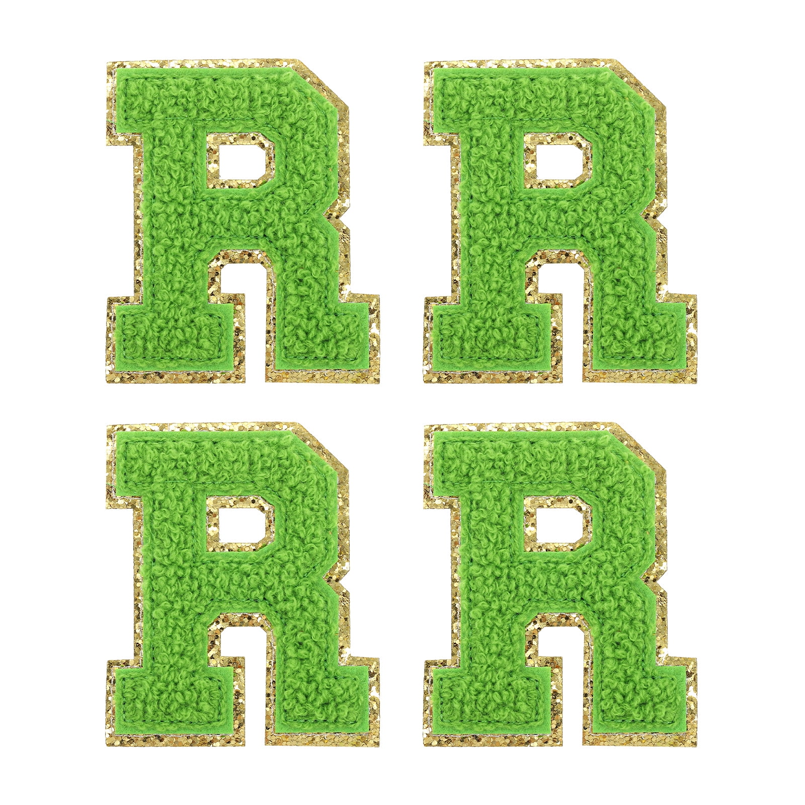 Uxcell 4Pcs Chenille Letter Patches Iron on Letter Patches Green R