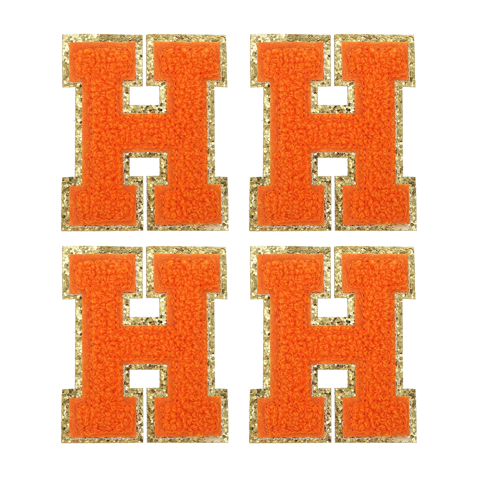 Uxcell 4Pcs Chenille Letter Patches Iron on Letter Patches Orange H