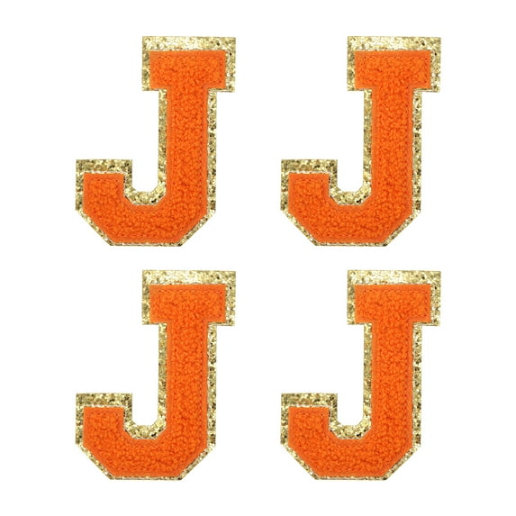 Uxcell 4Pcs Chenille Letter Patches Iron on Letter Patches Orange J Alphabet Decorative Repair Embroidered Patches
