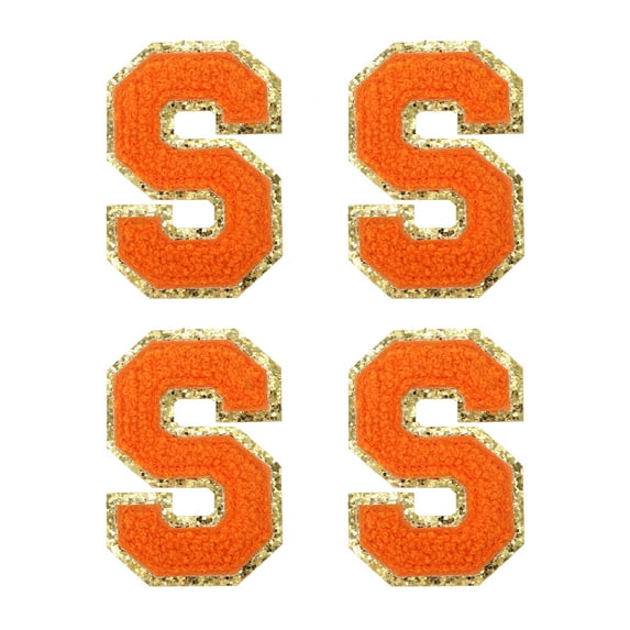 Uxcell 4Pcs Chenille Letter Patches Iron on Letter Patches Orange S Alphabet Decorative Repair Embroidered Patches