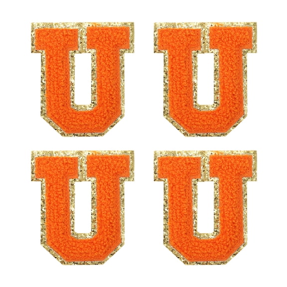 Uxcell 4Pcs Chenille Letter Patches Iron on Letter Patches Orange U Alphabet Decorative Repair Embroidered Patches