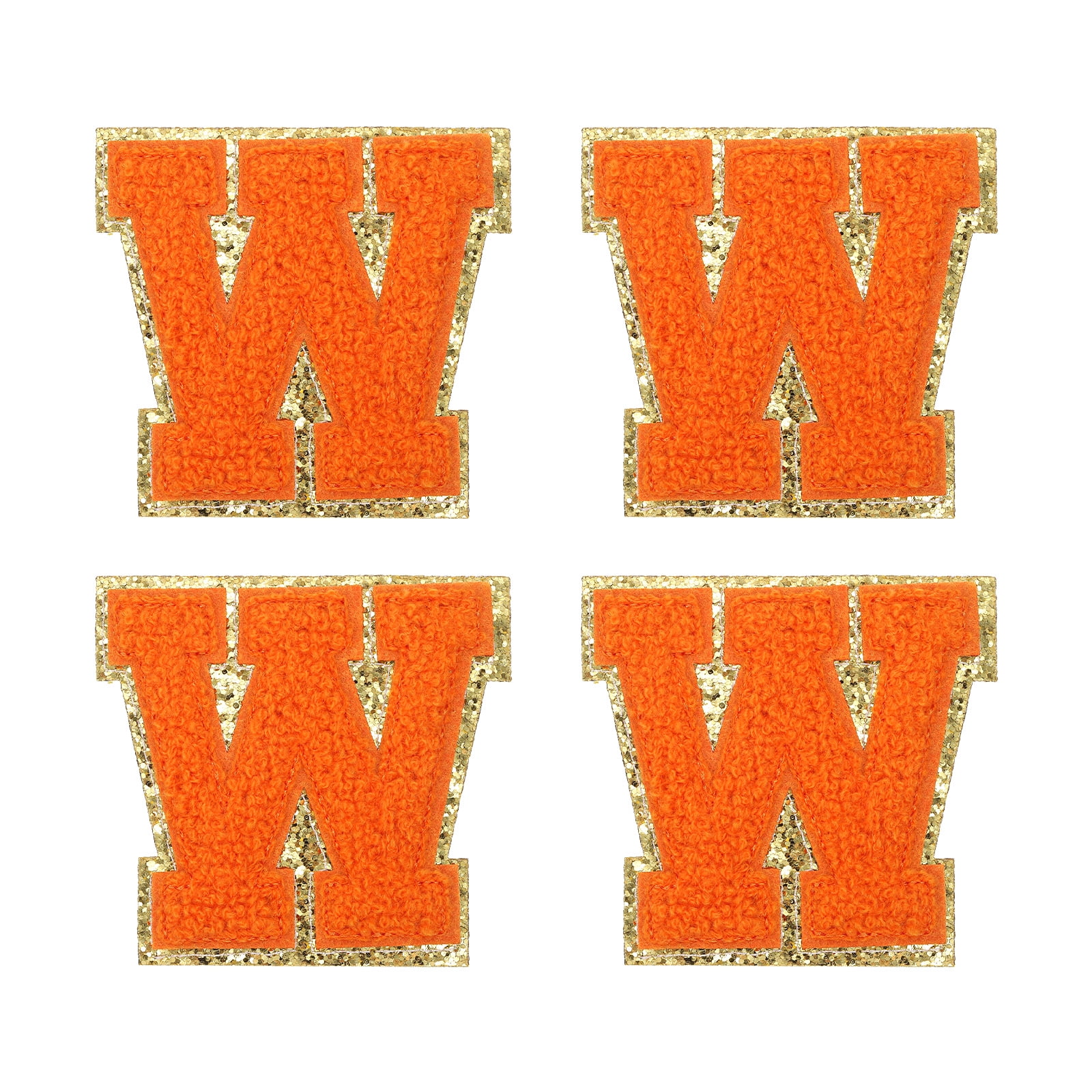 Uxcell 4Pcs Chenille Letter Patches Iron on Letter Patches Orange W