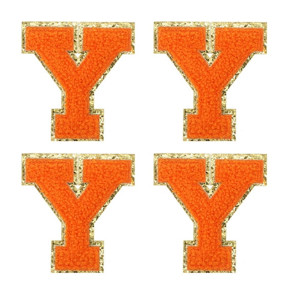 Uxcell 4Pcs Chenille Letter Patches Iron on Letter Patches Orange Y Alphabet Decorative Repair Embroidered Patches