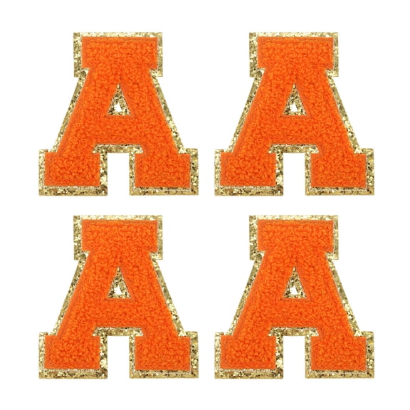 Uxcell 4Pcs Chenille Letter Patches Iron on Letter Patches Orange a Alphabet Decorative Repair Embroidered Patches