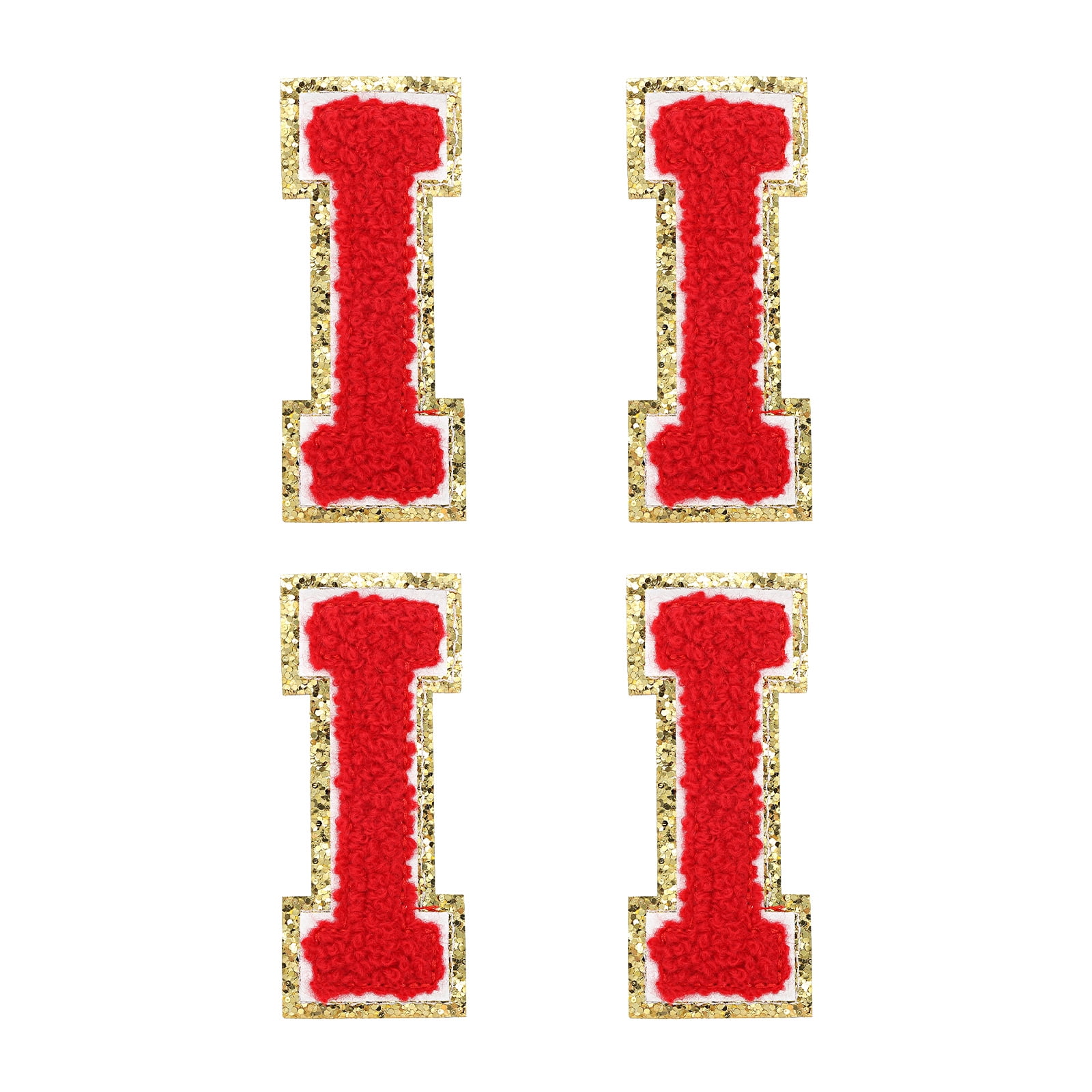 Uxcell 4Pcs Chenille Letter Patches Iron on Letter Patches Red I