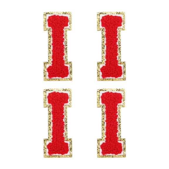 Uxcell 4Pcs Chenille Letter Patches Iron on Letter Patches Red I Alphabet Decorative Repair Embroidered Patches
