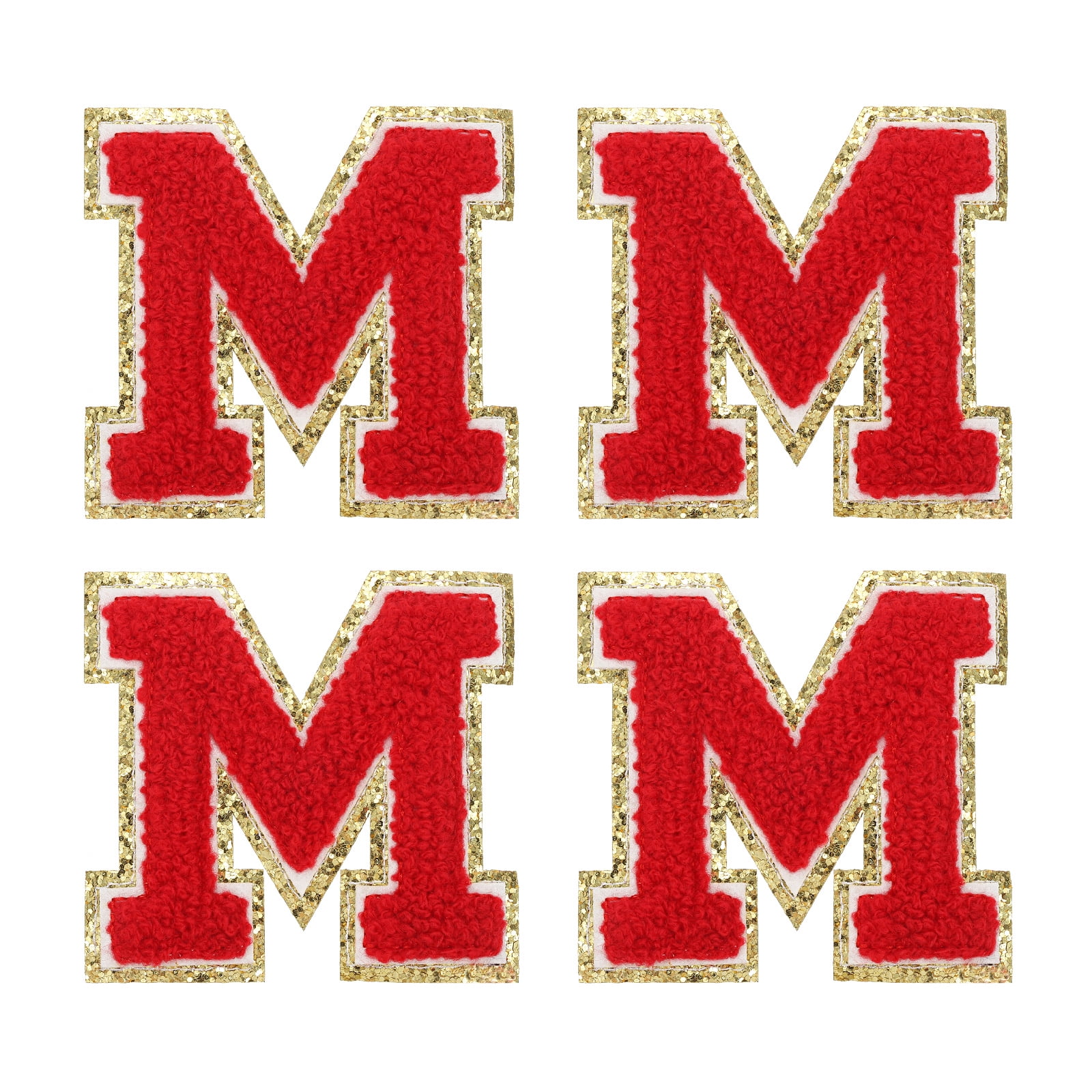 Uxcell 4Pcs Chenille Letter Patches Iron on Letter Patches Red M
