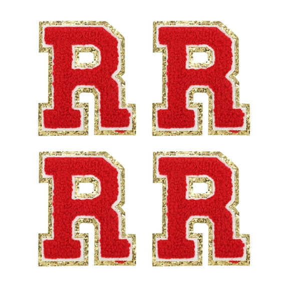 Uxcell 4Pcs Chenille Letter Patches Iron on Letter Patches Red R Alphabet Decorative Repair Embroidered Patches