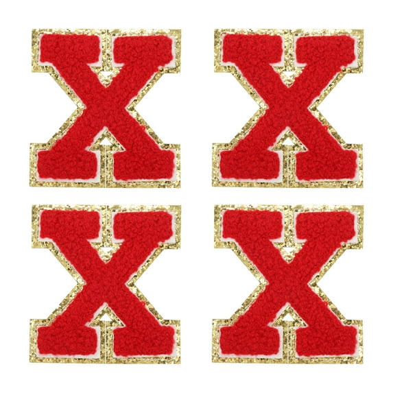 Uxcell 4Pcs Chenille Letter Patches Iron on Letter Patches Red x Alphabet Decorative Repair Embroidered Patches