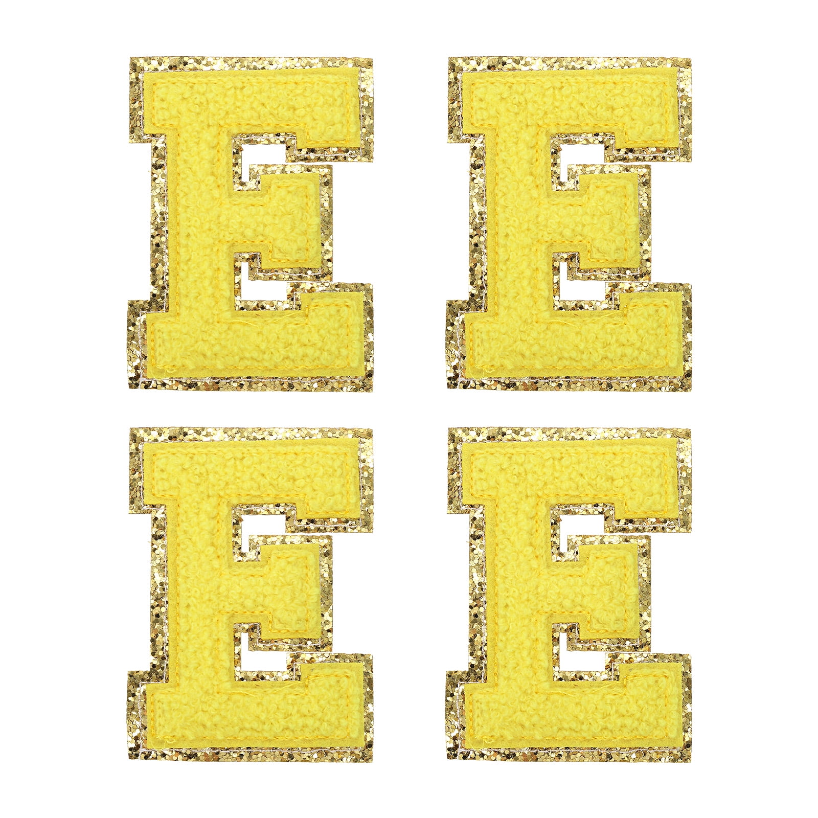 Uxcell 4Pcs Chenille Letter Patches Iron on Letter Patches Yellow E