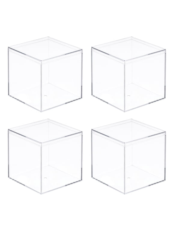 4Pcs Clear Acrylic Plastic Storage Box Square Cube Display Case with Lid Container Box for Small Item 2.76x2.76x2.76"