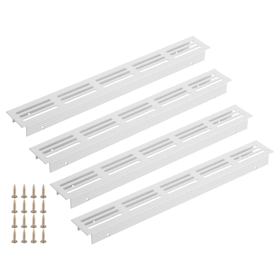 Uxcell 4Pcs Door Air Vent Cover, 10 x 1.2 Inch (Outer Dimensions) Aluminum Louvered Ventilation Grille Rectangle Toe Kick Vent with Mounting Screws for Shoe Cabinet Wardrobe, White