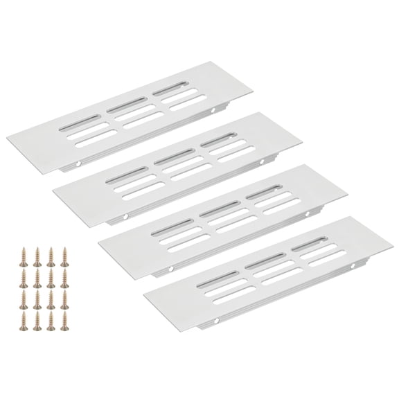 Uxcell 4Pcs Door Air Vent Cover, 6 x 1.65 Inch (Outer Dimensions) Aluminum Louvered Ventilation Grille Rectangle Toe Kick Vent with Mounting Screws for Shoe Cabinet Wardrobe, Silver