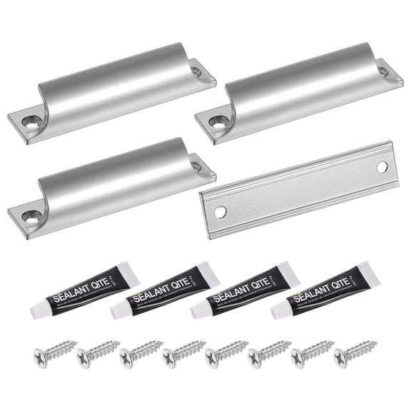 Uxcell 4Pcs Drawer Pulls, 3.54" Aluminum Alloy Kitchen Cabinet Handles Window Sash Lift Handles with Screws Adhesive for Sliding Window Dressers Cupboards Closet, Light Gray