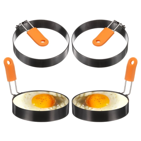 Uxcell 4Pcs Egg Rings 4" Stainless Steel Nonstick Pancake Cooking Ring with Silicone Handle for Griddle Frying Eggs Sandwich Omelets Breakfast