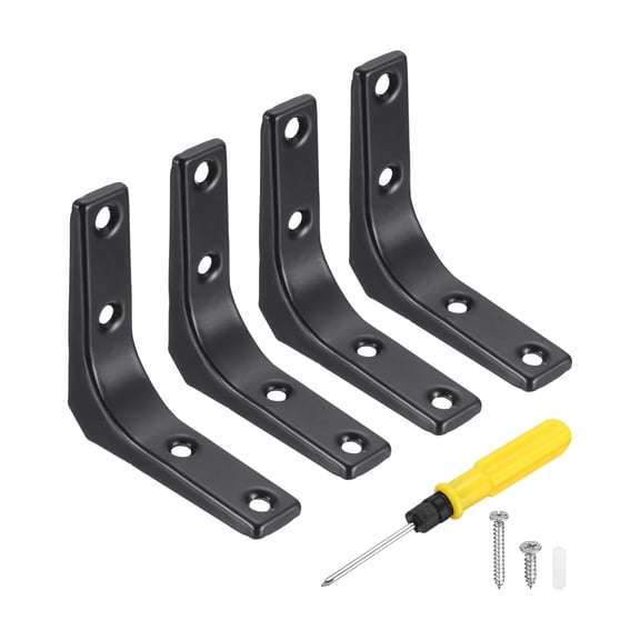 Uxcell 4Pcs Floating Shelf Brackets, 3 x 3 Inch L-Shape Wall Bracket Wall Shelf Supports with Screws for Wood Shelves, Cabinets, Countertop Support, Black