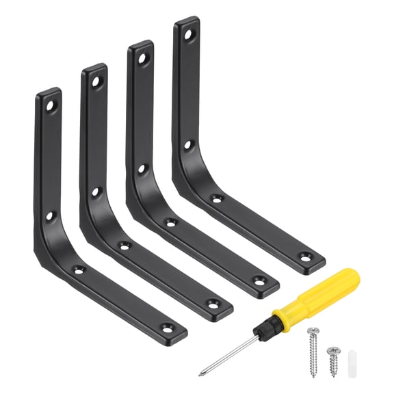 Uxcell 4Pcs Floating Shelf Brackets, 5 x 5 Inch L-Shape Wall Bracket Wall Shelf Supports with Screws for Wood Shelves, Cabinets, Countertop Support, Black