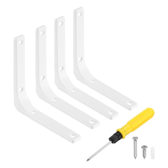 Uxcell 4Pcs Floating Shelf Brackets, 5 x 5 Inch L-Shape Wall Bracket Wall Shelf Supports with Screws for Wood Shelves, Cabinets, Countertop Support, White