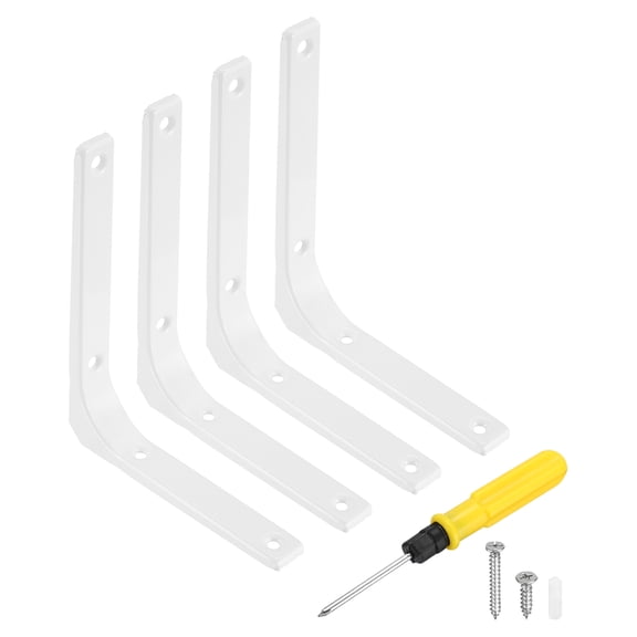 Uxcell 4Pcs Floating Shelf Brackets, 6 x 5 Inch L-Shape Wall Bracket Wall Shelf Supports with Screws for Wood Shelves, Cabinets, Countertop Support, White