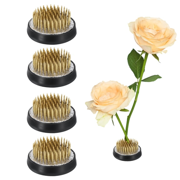 Uxcell 4Pcs Flower Frog, Round Brass Floral Frogs, Flower Arranger Fixed Tool Pin Frog (Gold, 0.1")