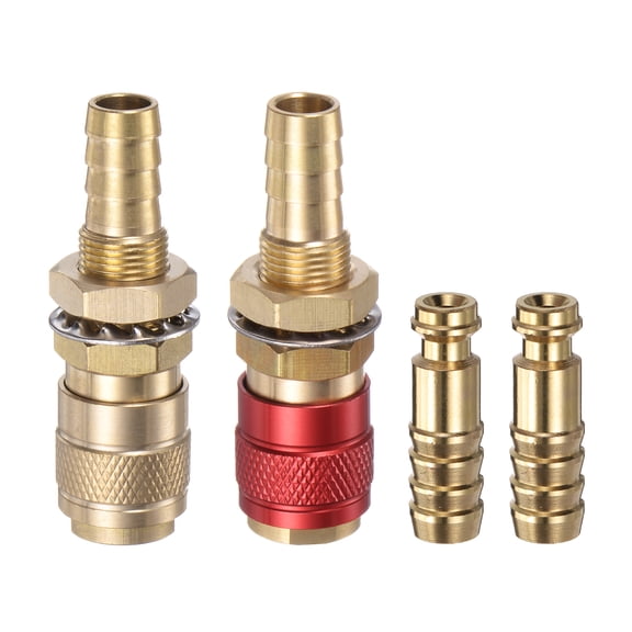 Uxcell 4Pcs Gas & Water Quick Connector for Tube Inner Dia 8mm TIG 12 18 20 27, Brass/Red