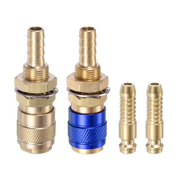 Uxcell 4Pcs Gas & Water Quick Connector for Tube Inner Dia 6mm TIG 12 18 20 27, Brass/Blue