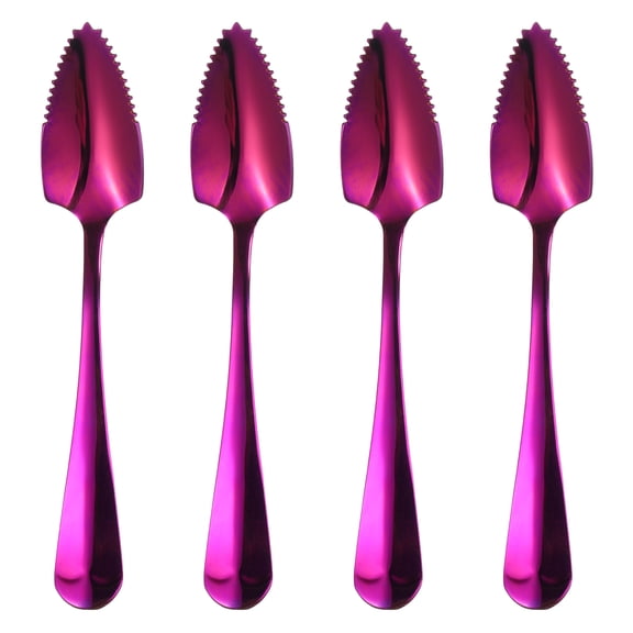Uxcell 4Pcs Grapefruit Spoons, Stainless Steel Fruit Utensils Spoon with Serrated Edge Thick Gauge Handle Grapefruit Knife Tool Mirror Finish for Citrus Melon Dessert, Purple