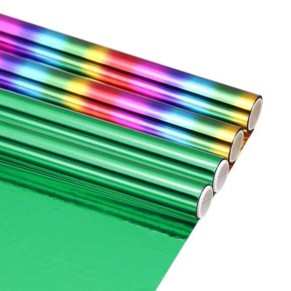 Uxcell 4Pcs Green/Multicolor Hot Stamping Heat-Activated Foil Roll Sparkling Metallic Laser Toner Transfer Decor Sheets, Use with Hot Foil Pens for DIY Craft Card Making, 6" W x 10ft L