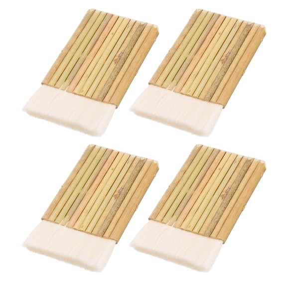 Uxcell 4Pcs Hake Brush, 12 Row Sheep Hair Blender Watercolor Brush Bamboo Handle for Painting, Wash, Dust Cleaning, Pottery, Ceramic Glaze Painting, Art Craft Supplies, White