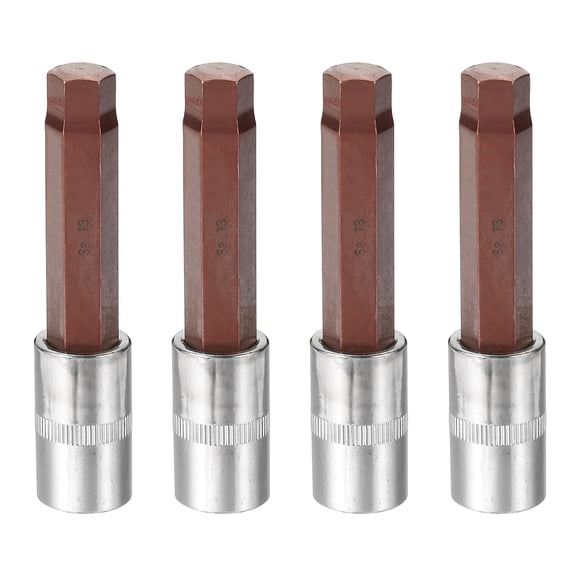 Uxcell 4Pcs Hex Bit Socket 1/2" Drive H13 S2 Steel Hexagonal Head Long Screwdriver Drill Bits CR-V Steel Socket Adapter for Home Auto Axle Hex Nuts Bolts Repair