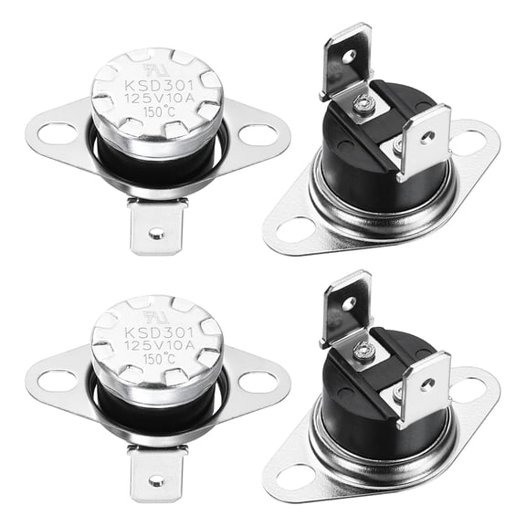 Uxcell 4Pcs KSD301 Thermostat NC Temperature Switch, 150C/302F 10A Snap Disc Thermal Control Switch Overheat Protection for Oven Microwaves Coffee Maker, Bakelite Normally Closed