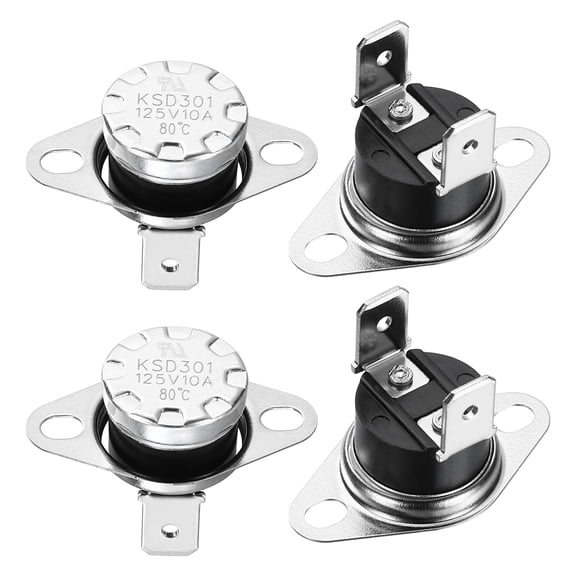 Uxcell 4Pcs KSD301 Thermostat NC Temperature Switch, 80C/176F 10A Snap Disc Thermal Control Switch Overheat Protection for Oven Microwaves Coffee Maker, Bakelite Normally Closed