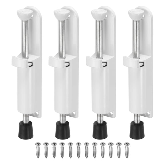 Uxcell 4Pcs Kickdown Door Stop, Zinc Alloy Spring Loaded Telescopic Step On/Off Adjustable Heavy Duty Foot-Operated Door Stop Holder for Ground Gap 0-45mm, White