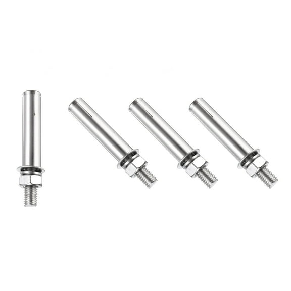 Uxcell 4Pcs M10 x 80mm Expansion Screw Bolts Sleeve Anchoring Fastener for Wall Concrete Brick Walls Drywall, Silver
