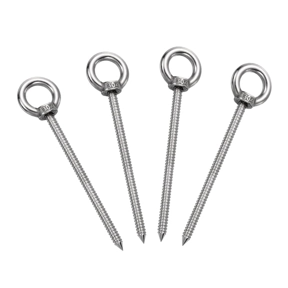 Uxcell 4Pcs M5x80mm Eye Hooks 4.1x1x1" 304 Stainless Steel Eye Bolts