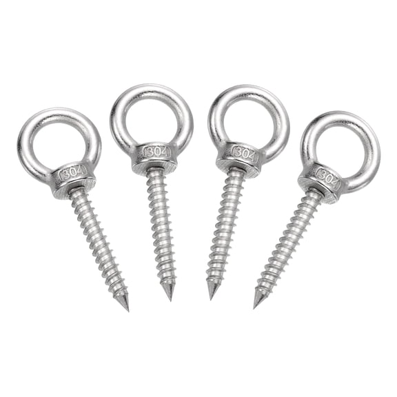 Uxcell 4Pcs M6x40mm Eye Hooks 2.6x1.1x1.1" 304 Stainless Steel Eye Bolts