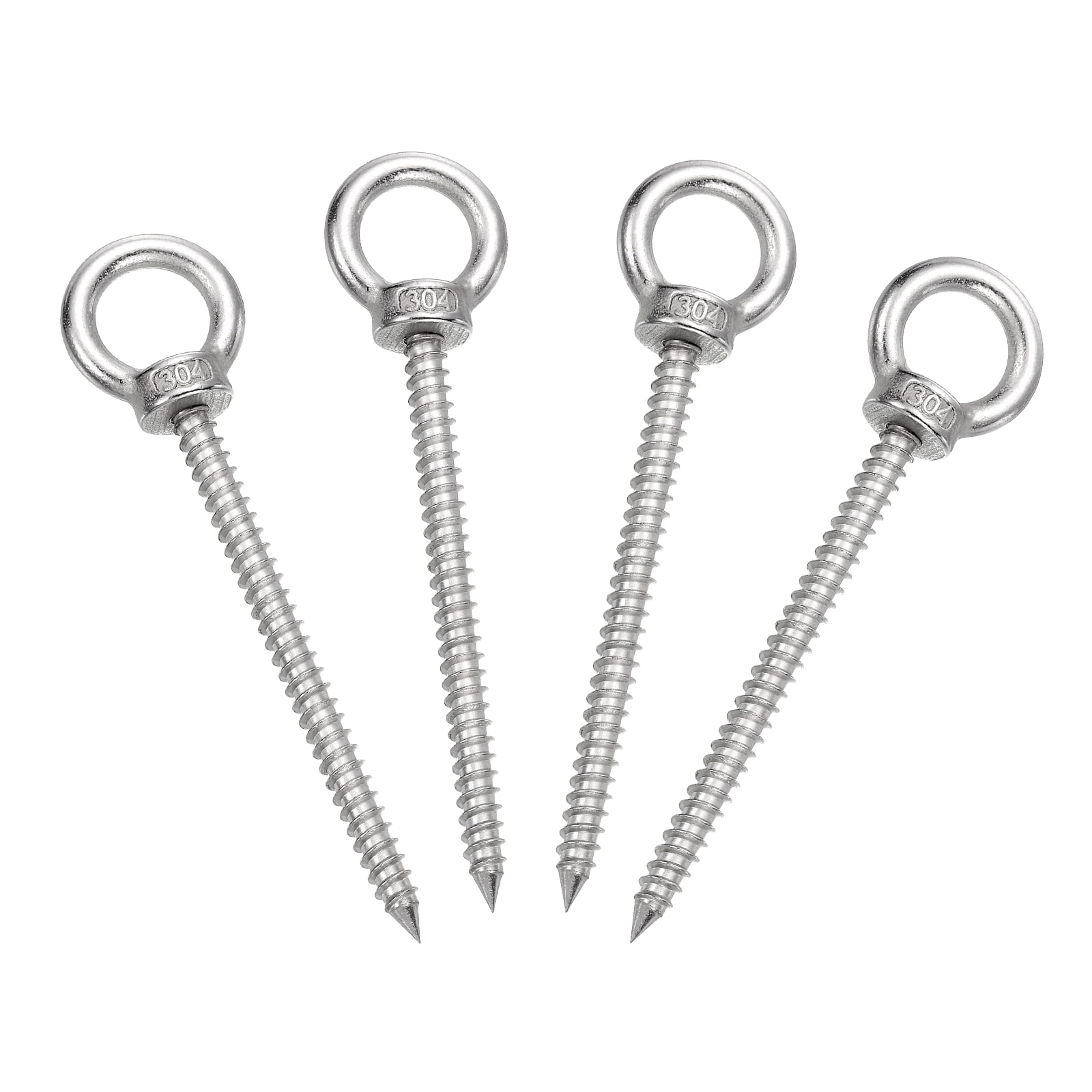 Uxcell 4Pcs M6x80mm Eye Hooks 4.3x1x1.1 inch 304 Stainless Steel Eye Bolts, Silver