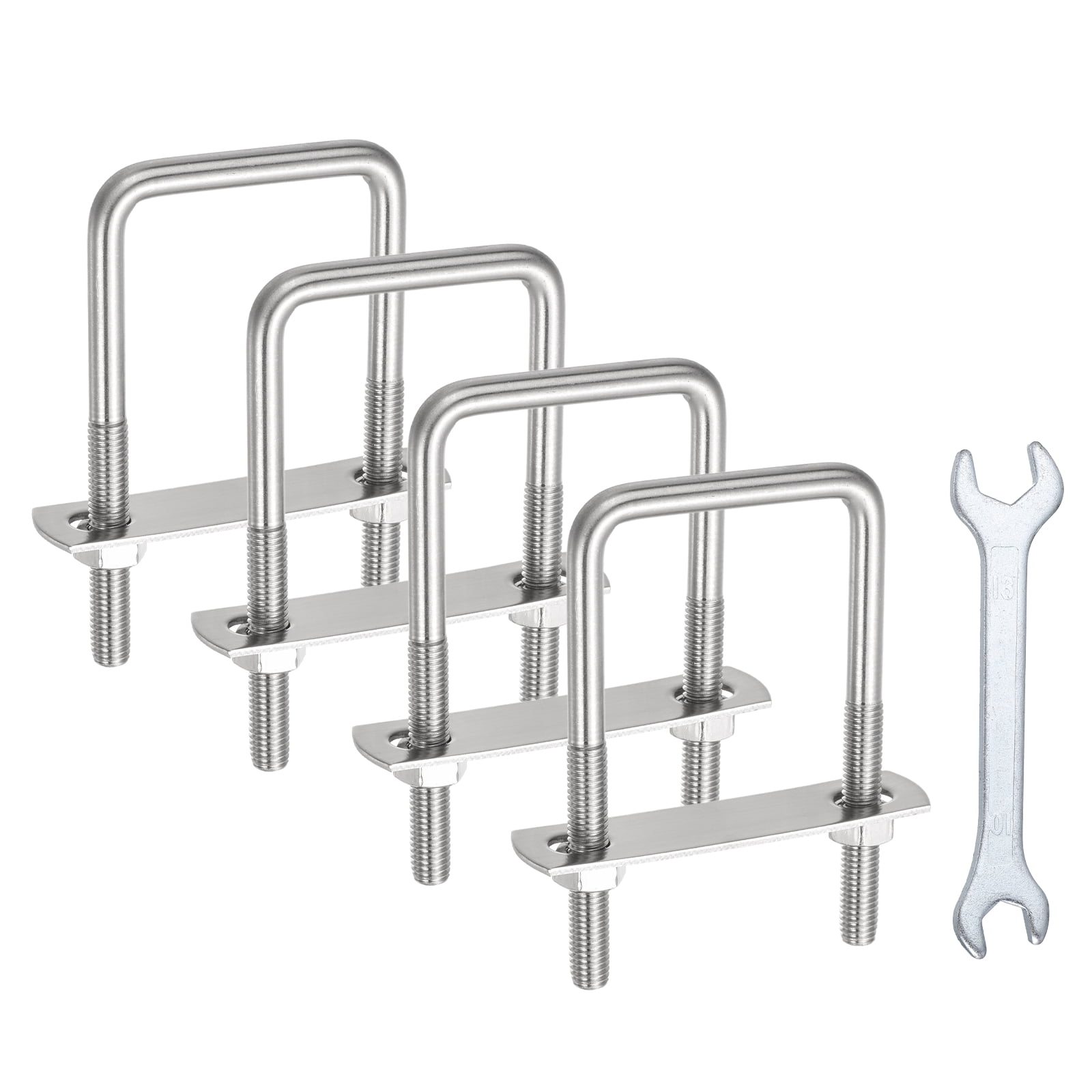 Uxcell 4Pcs M8 U-Bolts, Square Bend U Bolts with Nuts Frame Plate Washers and Wrench for Trailers 2"(51mm) Inner Width 3.94"(100mm) Length