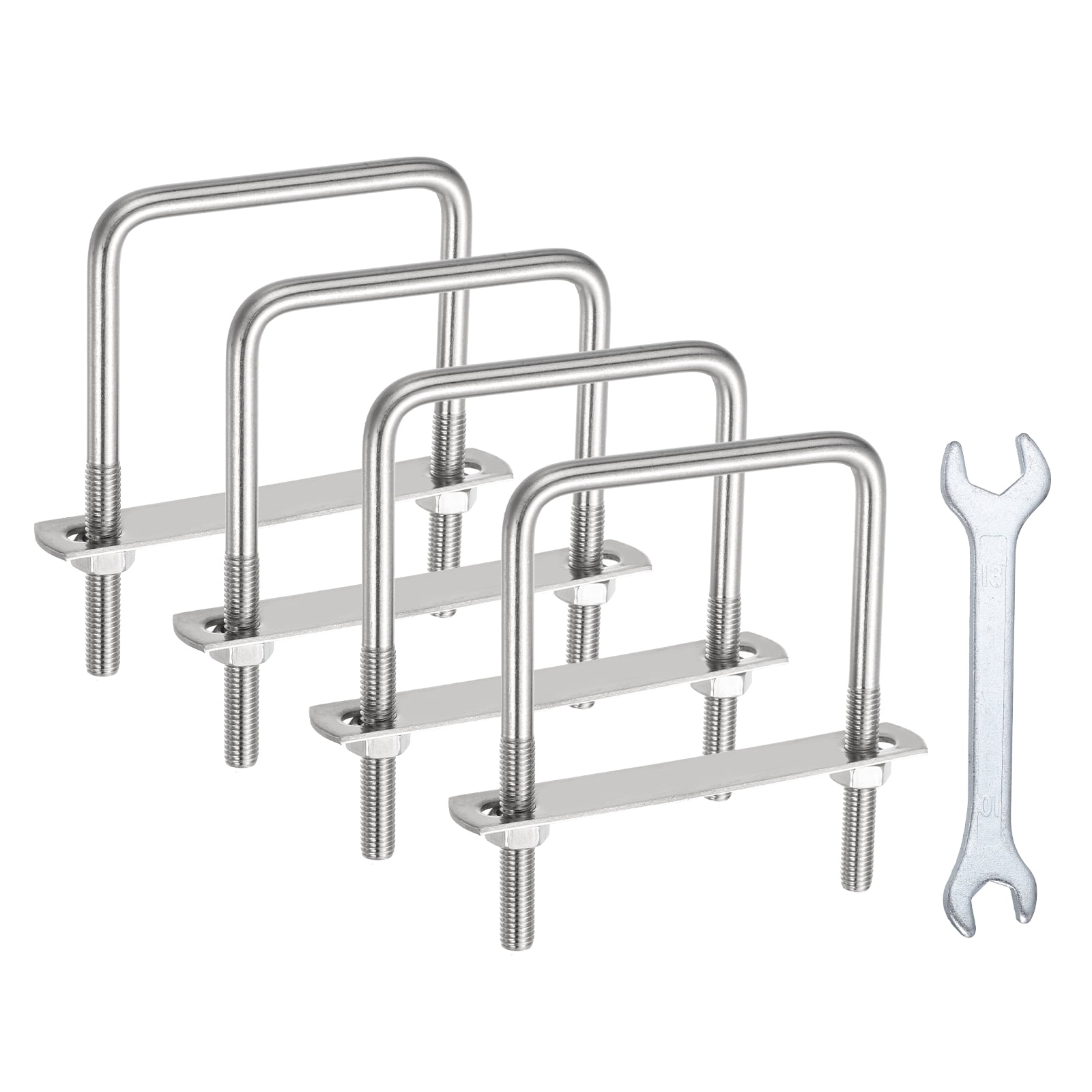 Uxcell 4Pcs M8 U-Bolts, Square Bend U Bolts with Nuts Frame Plate Washers and Wrench for Trailers 2.95"(75mm) Inner Width 4.33"(110mm) Length