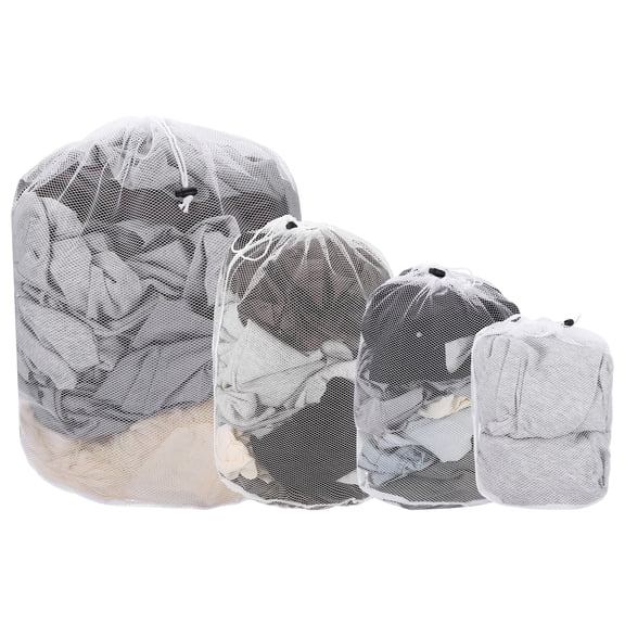 Uxcell 4Pcs Mesh Laundry Bag, Large Drawstring Net Laundry Bag Coarse Mesh for Washing Machine for College, Dorm, Travel, Family and Apartment Residents(S ,M ,L , XL, White)