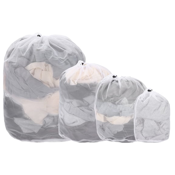 Uxcell 4Pcs Mesh Laundry Bag, Large Drawstring Net Laundry Bag Thin Mesh for Washing Machine for College, Dorm, Travel, Family and Apartment Residents(S ,M ,L , XL, White)