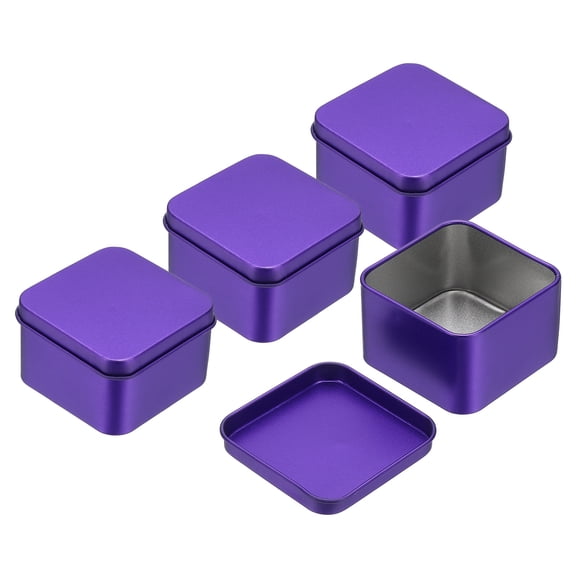 Uxcell 4Pcs Metal Tin Box, 2.4x1.5" Square Empty Tinplate Containers with Lid Portable Storage Box Candy Jars for Valentine's Day, Candle Jewelry Craft Storage Home Organizer, Dark Purple