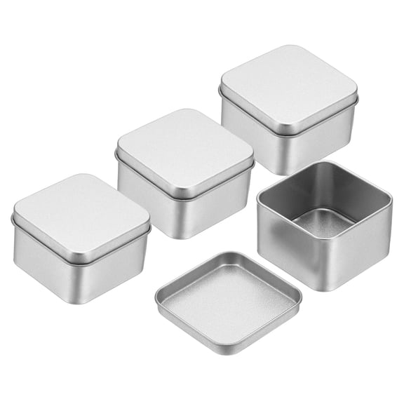 Uxcell 4Pcs Metal Tin Box, 2.4x1.5" Square Empty Tinplate Containers with Lid Portable Storage Box Candy Jars for Valentine's Day, Candle Jewelry Craft Storage Home Organizer, Silver